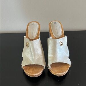 Trina Turk Silver Leather Mules